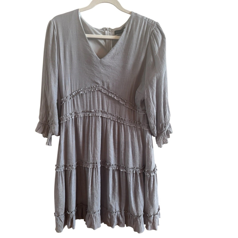 NWT Mika Rose The Charlie Flint‎ Gray Tiered Ruffle Knee Length Dress Size Large